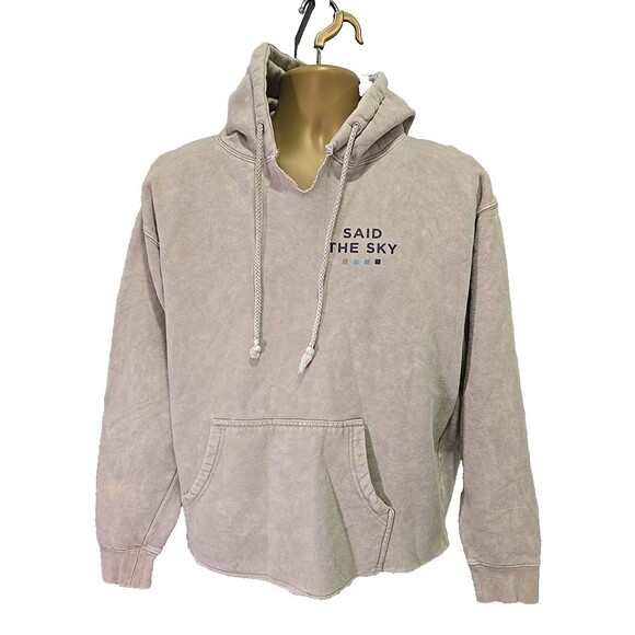 Beige Said The Sky Marble Hoodie Sweatshirt Med Band Sweater Cozy Unisex Raw Hem - Picture 1 of 8